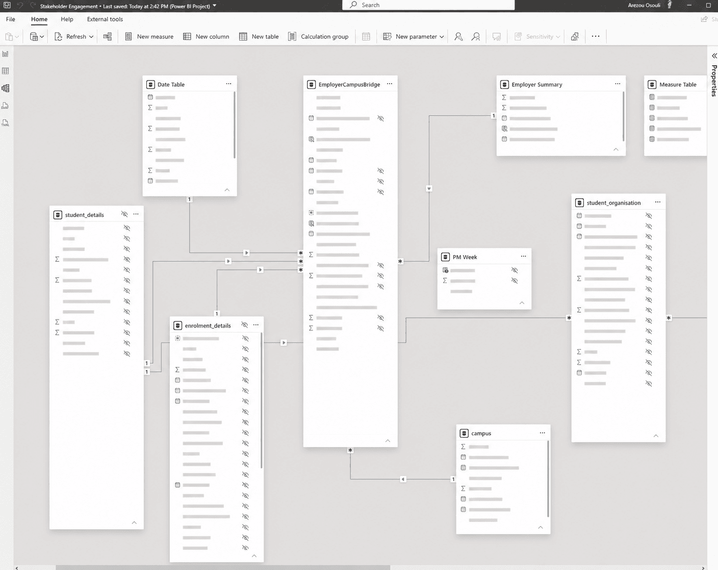 Star schema data model for the Stakeholder Engagement Report